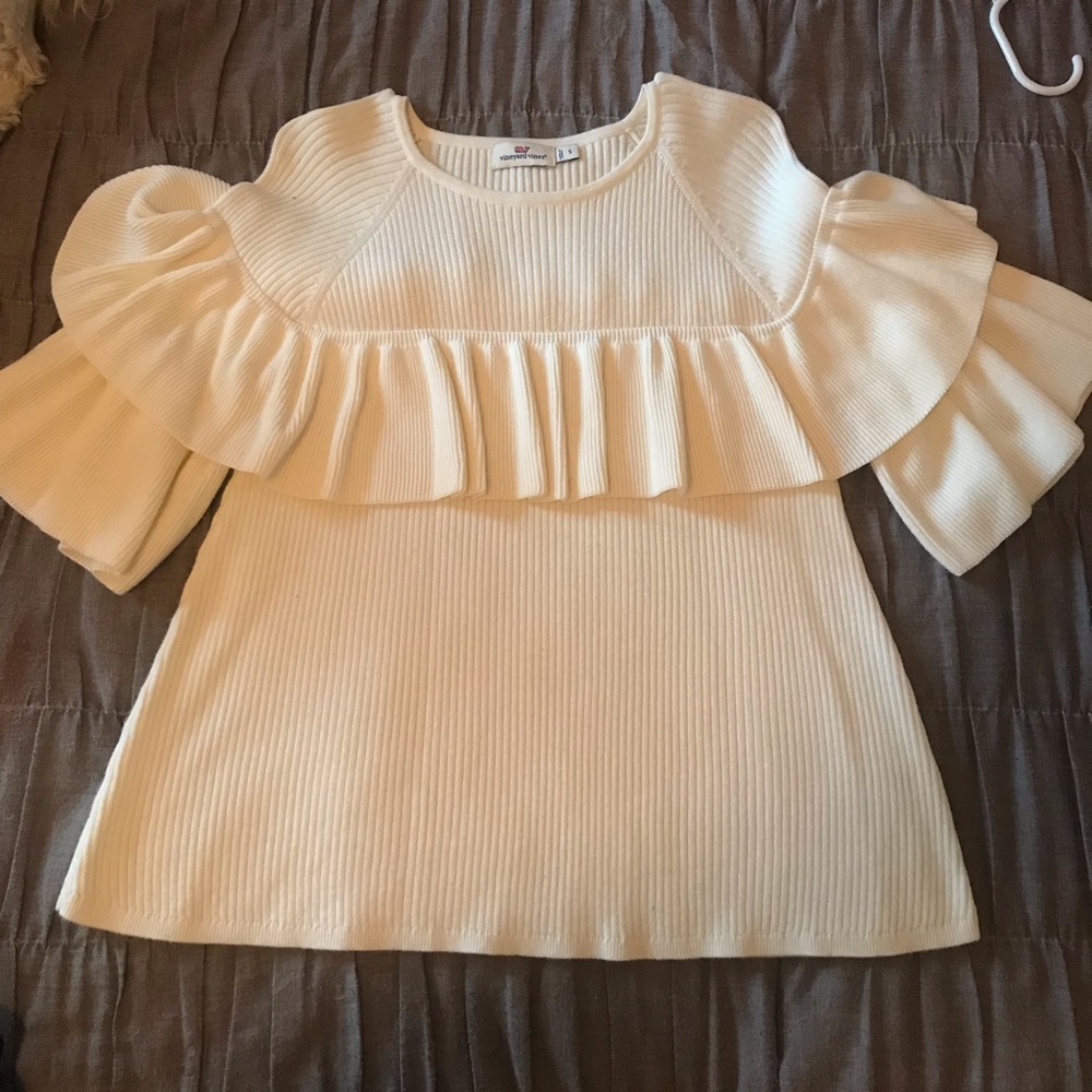 White Ruffle Vineyard Vines Sweater